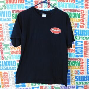Snap On Tools Logo T Shirt Size L Double Sided Black Red Faded